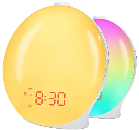 BELLALICHT Lichtwecker Wake Up Licht, Vollbildbeleuchtung Sonnenaufgangssimulation Dual Wecker, Schlafhilfe, Snooze/FM-Radio/Multi Farblichter und Töne für Kinder Erwachsene