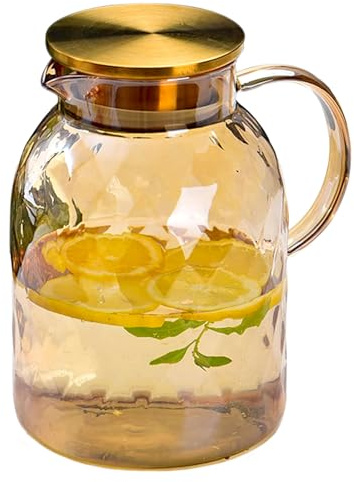 AEFPOYMXU 64 oz Amber Glass Pitcher with Lid and Spout Borosilicate Water Pitcher Bedside Water Carafe Vintage Glass Jug for Juice Coffee Iced Tea Hot Cold Beverage Lemonade Fridge 1.8L