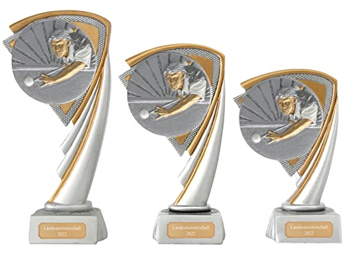 Druckspezialist Billard Pokal Pokalset CROZON Pool Snooker Trophäe mit Gravur (M - 17 cm)