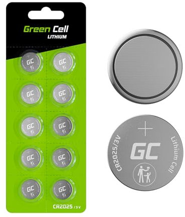 Green Cell Set de 10 Piles Bouton CR2025 3V Lithium - Piles CR2025 pour dispositifs électroniques, télécommandes, balances, Montres Longue durée, Haute capacité 160mAh