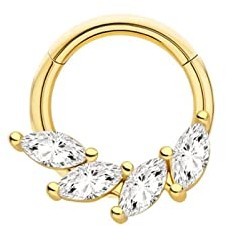 Hoisy 1Pcs Nasenpiercing Gold, Nose Ring Creolen Blätter Zirkonia Gold 8MM Nasenring Piercing Schmuck für Damen Herren
