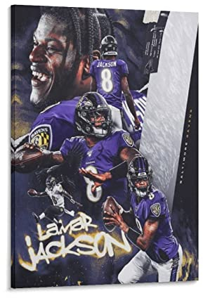 XINGSHANG American Football Player Lamar Jackson Poster Wandkunst Bild Malerei Poster Leinwand Druck Poster Kunstwerke Raumdekoration 50 x 75 cm