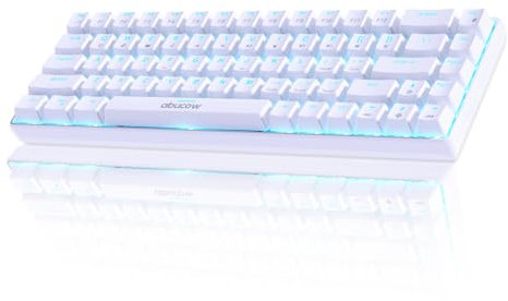 abucow Teclado mecánico 60% con retroiluminación Azul, Teclado Gaming de 68 Teclas con Teclas Blancas - Interruptores Rojos para una Experiencia de Escritura y Juego Premium en PC y Mac (Blanco