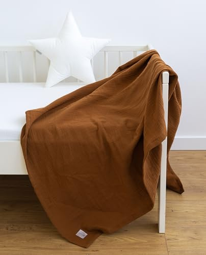 LOOLAY Musselin Decke 95x95 cm – 100% Europäische Baumwolle – Leicht Atmungsaktiv – musselindecke Sommer für Kinder – Wickeldecke, Reisedecke und Strandtuch (Karamell)