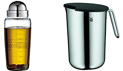 WMF Salat Dressingshaker 400ml, Glasbehälter mit Skalierung, mit 5 aufgedruckte Rezepte, Glas, Cromargan Edelstahl, spülmaschinengeeignet & Function Bowls Rührschüssel 1,5l, mit Griff
