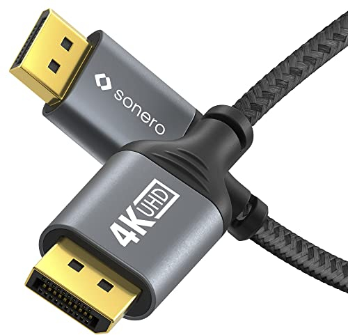 Sonero Cable 4K DisplayPort 1.2, DisplayPort macho a DisplayPort macho, 4K 60 Hz, 2K 144 Hz, cubierta de algodón, gris/negro, 1,00 metro