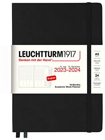 LEUCHTTURM1917 367557 Akademischer Wochenplaner Medium (A5) 2024, 18 Monate, Black, Englisch