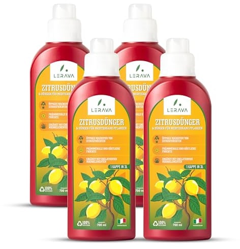 LERAVA® concime per agrumi liquido – 4 x 700ml con tappo dosatore - concime agrumi per una crescita rigogliosa con frutti sani e succosi - con microelementi chelati - concime limoni “Made in Italy”