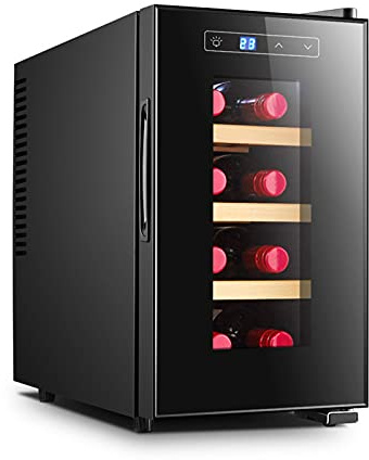 Kühlschrank, Weiß, Roter Chiller, Countertop-Kühlschrank, kompakt, Mini-Weinkühler, 8 Flaschen, Kapazität, digital, Glastür, horizontal (vertikal)