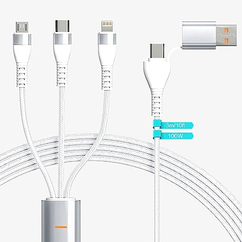 Yeemie 100 W USB C Multi Ladekabel,3 m [MFi-zertifiziert] USB A/USB C Ladekabel 3-in-1 Schnellladekabel mit Typ C/Lightning/Micro USB, Universal USB Ladekabel mehrfach für Laptop/Tablet/Telefon
