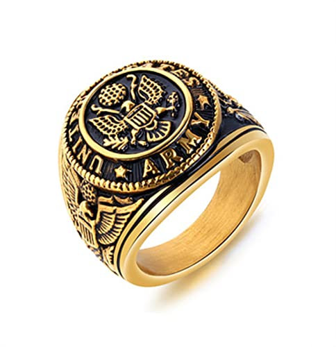 XJruixi Vintage US Army Military Ring Mens Gold/Silver Color Stainless Steel US Army Ring Marine Corps Eagle Ring Male Fashion Jewelry
