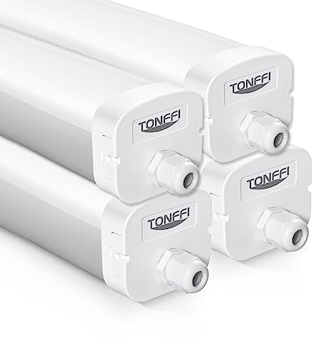 TONFFI 4 Stück LED Feuchtraumleuchte 60W 7200LM, 155cm LED Feuchtraumlampe Röhre, IP65 Wasserfest Wannenleuchte Werkstattlampe für Keller Garage Werkstatt Büro, Neutralweiß 4000K