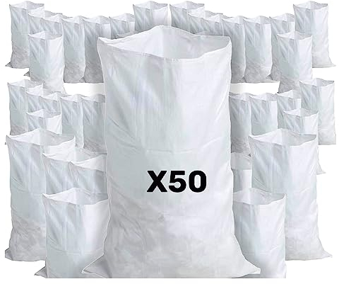 CREATIVES COULEURS - 50 Sacs à Gravats, 55 x 95cm, 55kg, Résistant et Réutilisable, En polypropylène tissé blanc, Sable, Terre, Gravier, Jardinage, Chantier, Déchets de constructions