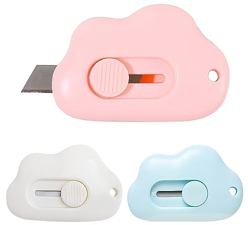 3 Pcs Mini Box Cutter, Brieföffner, Cutter Messer, Versenkbare Utility Messer, Tragbar Kartonöffner,Wolkenform Mini Art Cutter für Umschlag Paket Papierschnitt, Papier, Schachtel oder Verpackung