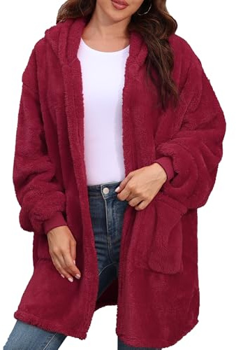 Argstar Oversized Cardigans for Women and Men, Hooded Fleece Jacket Winter Coats with Pocket Wine