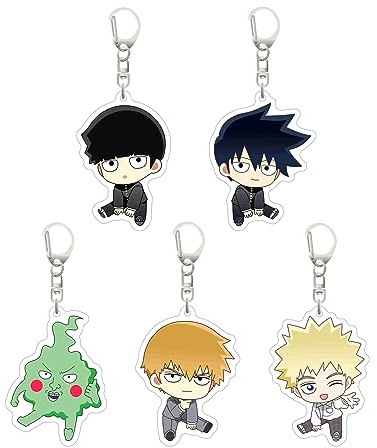 MayDee Mob Psycho 100 Schlüsselanhänger Anime Mob Figur Anhänger Cosplay Accessories, 5 Mob Psycho 100 Arcyl Keychain, Geburtstags Geschenk, Doppelseitig Bedruckte Anime Deko