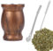 SVUPUE Taza Mate, juego de té Mate de acero inoxidable, con cuchara de paja y cepillo de limpieza, juego de calabaza Mate para té Mate, café, leche y jugo, color de grano de madera