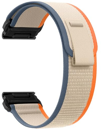 ZoRoll 26mm QuickFit Armband für Garmin Tactix 8 51mm/Fenix 8 51mm/7X/6X GPS/6X PRO/5X/5X Plus/5X GPS, Elastisch Nylon Ersatzarmband für Garmin Enduro 3/Epix Pro/tactix 7 Pro - Orange&Beige