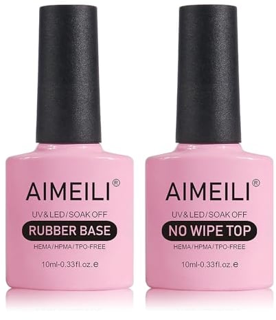 AIMEILI Rubber Base und Top Coat 4 in 1 Rubber Base Coat No Wipe Top Coat Set Base Rubber Gel Überlack 2×10ml