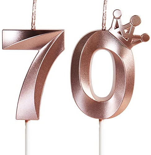 Birthday Candles Numbers 70 with Crown, 5 cm 3D Rose Gold Birthday Candles, Birthday Candles, Candles Birthday, Cake Topper, Decoration Wedding, Birthday, Anniversary, Celebration Supplies (70)