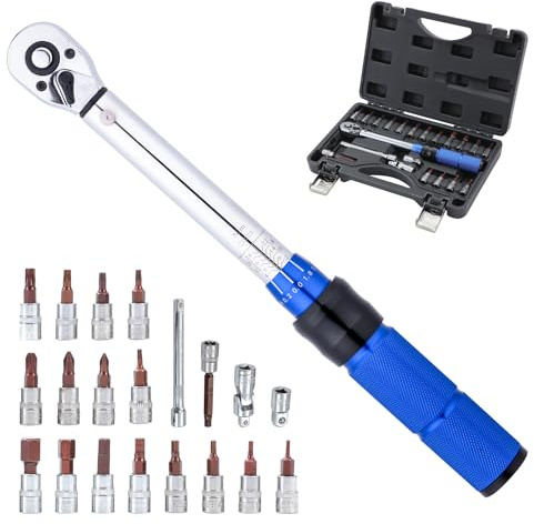 KATSU Drehmomentschlüssel Fahrrad 1/4 Zoll 21-teiliges Set, 2-24 Nm, CRV, 72 Zähne, ±3% hohe Präzision, für Fahrrad, Motorrad und Auto Zündkerzenwechsel