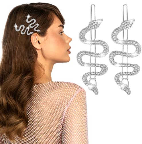2STK Haarschmuck Schlange Mit Glitzernden Strass Schlangen Schmuck Haarnadeln, Vintage Perlen Legierung Kopfschmuck, Minimalistische Kristall Schlangen Haar Accessoires Für Frauen Und Mädchen(Silber)