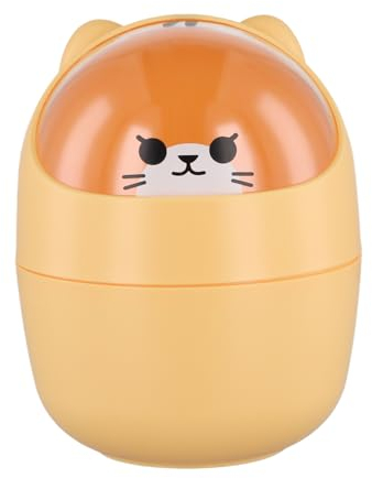 Bote de Basura de Escritorio, Portátil Mini Cubo de Basura de Mesa con Tapa Pequeño Desmontable, Papelera de Sobremesa de Maquillaje, Lindo Titular de la Pluma Plástico (Naranja)