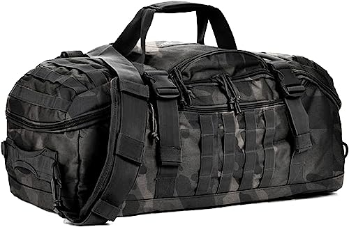 3-in-1-Militär-Rucksack, Reisetasche, Reisetasche für Wochenende, Fitnessstudio, Reisen, Workout, Einsatz, Schwarz Camouflage, Large (85L), 3-in-1 Turnbeutel