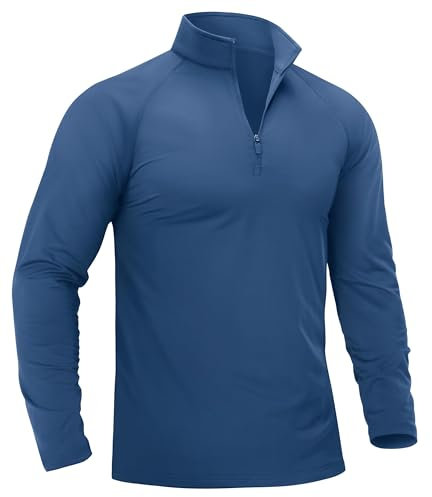 TACVASEN Quarter Zip Jumper Men Long Sleeve Fleece Tops Half Zip Sweatshirts Winter Sports T Shirt for Gym Blue Grey,XL