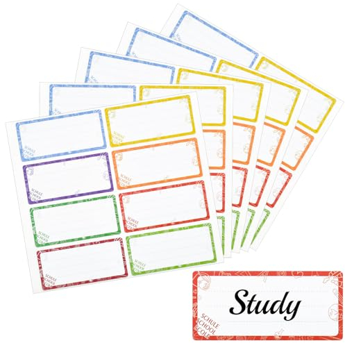 NAROSEBE 96 Stück Etiketten Selbstklebend Schule Haftetiketten Namensetiketten Buchetiketten Schuletiketten zum Beschriften 5 * 3.6cm Bunt Etiketten Aufkleber zum Beschriften für Bücher Hefte Boxen