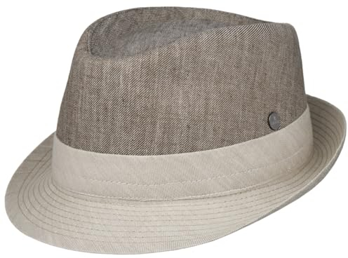 LIERYS Twotone Trilby Stoffhut - Eleganter Sonnenhut - Baumwolle-Leinen-Mix - Damen Herren - Frühjahr Sommer beige L (58-59 cm)
