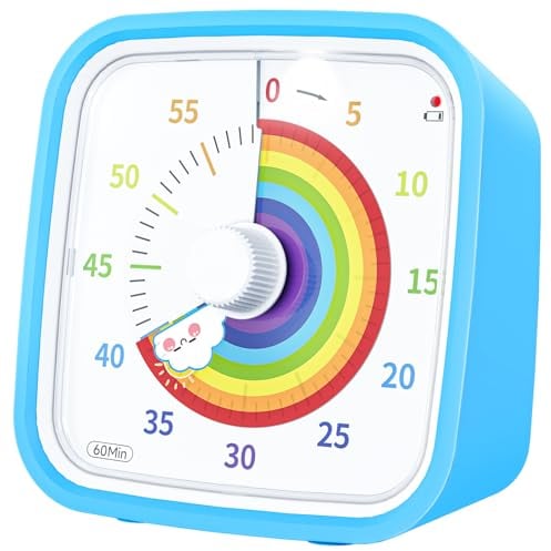 Yunbaoit Minuteur Visuel Arc-en-Ciel avec étui de Protection, Rainbow Timer Enfant Compte à Rebours de 60 Minutes Minuteur pour Enfants et Adultes(Bleu Arc-en-Ciel)