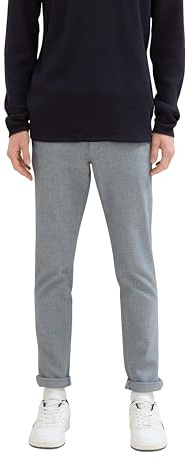 TOM TAILOR Denim Herren 1020451 Straight Chino Hose, 36087 - White Navy Dobby Yarn Dye, 30W / 34L