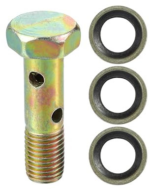 VekAuto Kit de boulons double banjo, M8x1.0 Longueur 32mm Filetage métrique Adaptateur de raccord de ligne de frein turbo universel en métal durable de couleur bronze avec rondelles