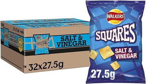 Walker Squares Salt & Vinegar Snacks Crisps Case of 32x27.5g