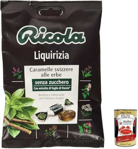 Italian Gourmet Caramelle alla liquirizia Anis Kräuterbonbons 24 x 70g | Senza zucchero, gusto fresco; Schweizer Alpenkräuter-Mischung für Hals, Gesamtnettogewicht 1,68 kg + Kostenlos Polpa 400g