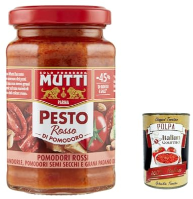 Italian Gourmet Pesto Rosso Pomodori Rossi Tomatenpesto Sauce 3 x 180g | Con mandorle e Grana Padano, würzig cremig für Pasta, Bruschetta und, Gesamtnettogewicht 540 g + Kostenlos Polpa 400g