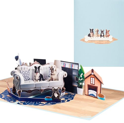 ANEWISH 3D Geburtstag Grußkarte, Pop Up Hunde Grußkarte, Hunde Party Faltkarte mit Umschlag