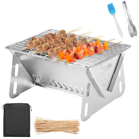 Barbecue Pliable,20 * 17.5 * 11cm Barbecue Portable Mini,Mini Barbecue A Charbon avec Clip,Brosse,Barbecue A Charbon Pliable BBQ Grill pour Extérieur,Terrasse,Camping