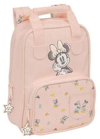 Safta MINNIE MOUSE BABY - Mochila Infantil, Adaptable con Asas, Tejido Reciclable, Ideal para Niños de Diferentes Edades, Cómoda y Versátil, Calidad y Resistencia, 20x8x28 cm, Color Rosa claro