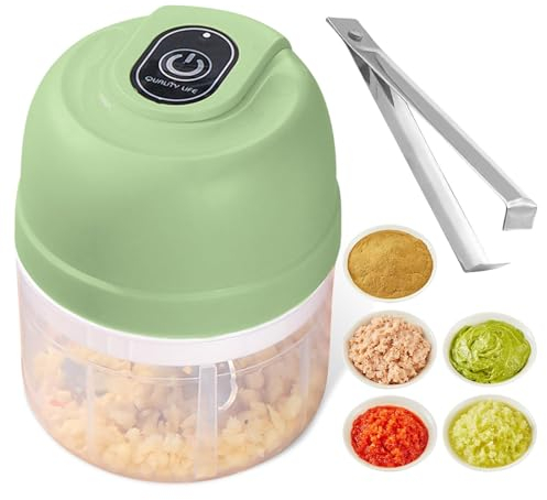 Elektrisch Knoblauchhacker,250 ML Zwiebelschneider Zwiebelhacker Mini Chopper Multizerkleinerer Knoblauchpresse mit 3 Scharfen Klingen für Fleisch,Zwiebeln,Knoblauch,Obst,USB Wiederaufladbare