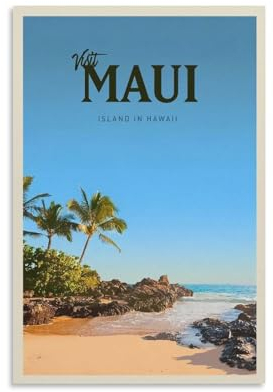 Jdheeh Vintage-Poster auf Leinwand, Maui-Reise, Poster, Wanddekoration, 20 x 30 cm