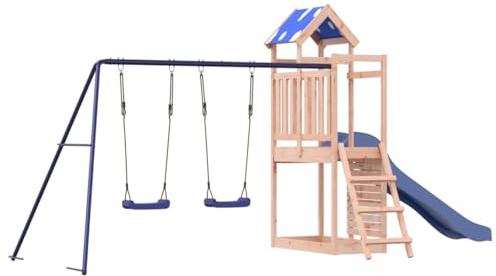 vidaXL Spielturm, Klettergerüst mit Dach Schaukeln Leiter Rutsche, Kinder Kletterturm Spiel-Zubehör für Garten, Holz Spielplatz Spielhaus, Massivholz Douglasie
