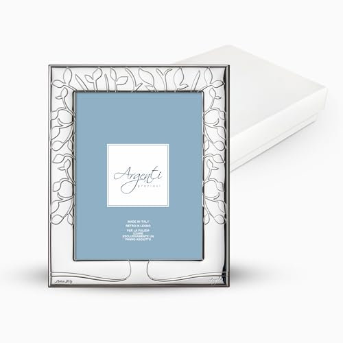 Portafoto Albero della Vita Argento Laminato 13x18 cm Retro in Legno Made in Italy con scatola