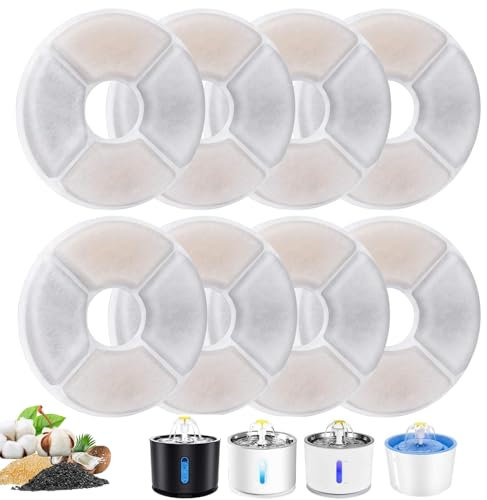 8 Pack Cat Water Fountain Filters, Pet Water Fountain Replacement Filters for 81oz/2.4L Automatic Pet Fountain Cat Water Fountain Dog Water Dispenser, 3 Triple Filtration System