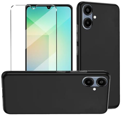 Coque et 1Pcs Verre trempé Protection Compatible with Samsung Galaxy A06 Coke Coque de Protection Compatible with Samsung Galaxy A06 étui Housse Etui Protection et protège écran Antichoc,Black