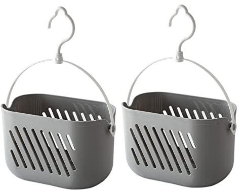 2pcs Panier de caddie de douche suspendue, panier de rangement de salle de bain en plastique Panier de douche portable Panier de toilette Panier de suspension avec crochet pour la maison, gris