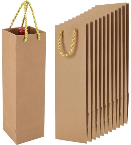 Wine Bottle Gift Bags 12Pcs Brown Heavy Duty Wine Bottle Bags with Handle Reusable Wine Tote Bag Premium Paper Gift Bag for Housewarming Birthday Anniversary Wedding Dinner Party(Kraft)
