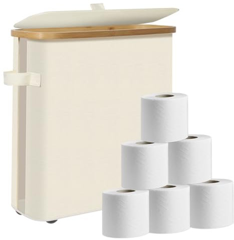 Wdmiya Rangement Papier Toilette, Corbeille Porte-Papier Toilette de Rangement, avec Une Grande capacité, Range Papier Toilette fermé sur Pied Organisateur de Salle de Bains, 46 * 16 * 40cm,Beige