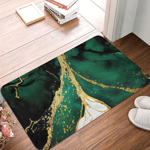 Emerald Green and Gold Marble Bathroom Rugs Bath Mat Floor Non-Slip Floor Carpet Absorbent Door Mat Home Decor for Kitchen Bedroom Indoor Outdoor 20x31.5in